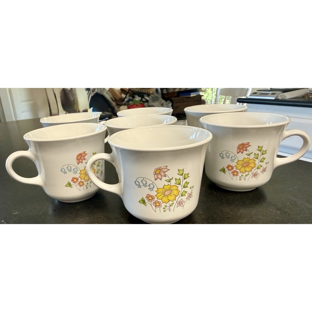 7 Corning mugs Spring Meadow Flowers Coffee Tea Cup Mug Corning Ware Vintage